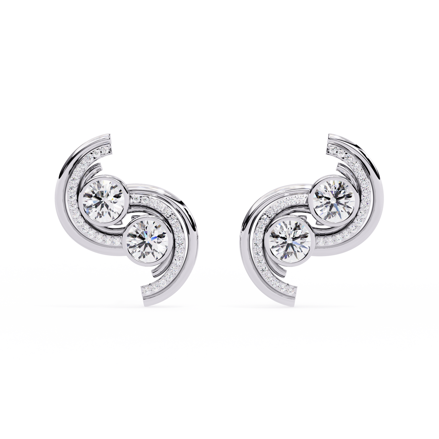 LGD Ear Studs Round  Stone (2.05ct Pair ) In 14K Gold