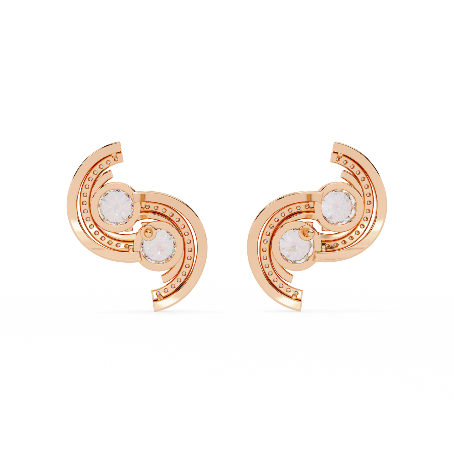 LGD Ear Studs Round  Stone (2.05ct Pair ) In 14K Gold