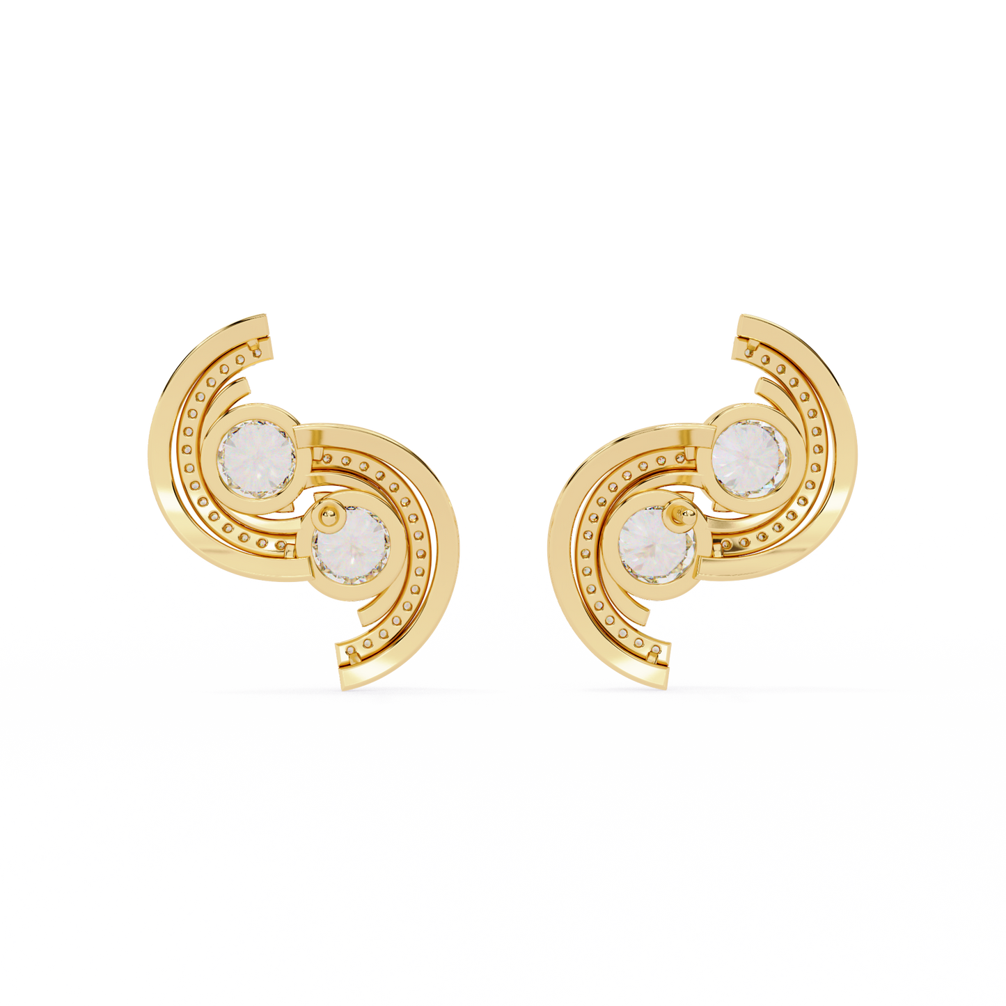 LGD Ear Studs Round  Stone (2.05ct Pair ) In 14K Gold
