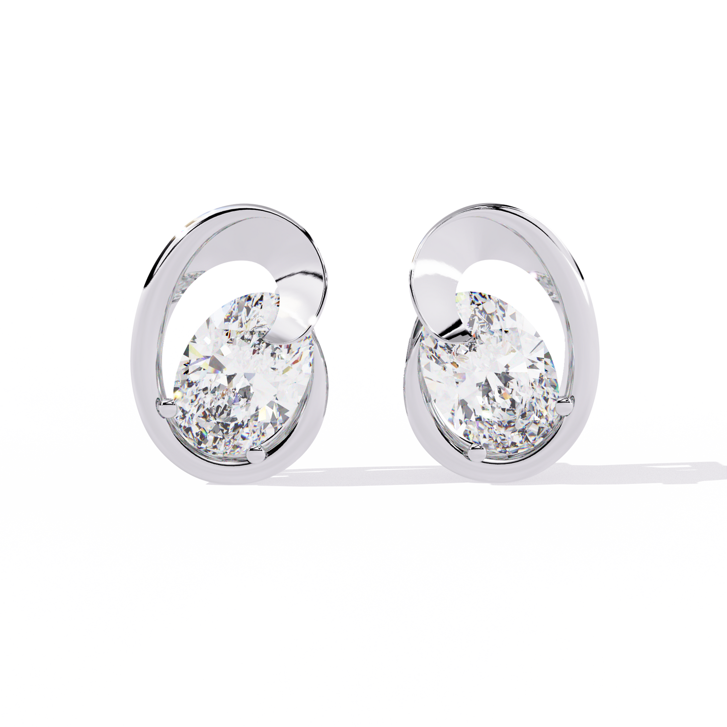 LGD Ear Studs Oval Stone (1.32ct Pair ) In 14K Gold