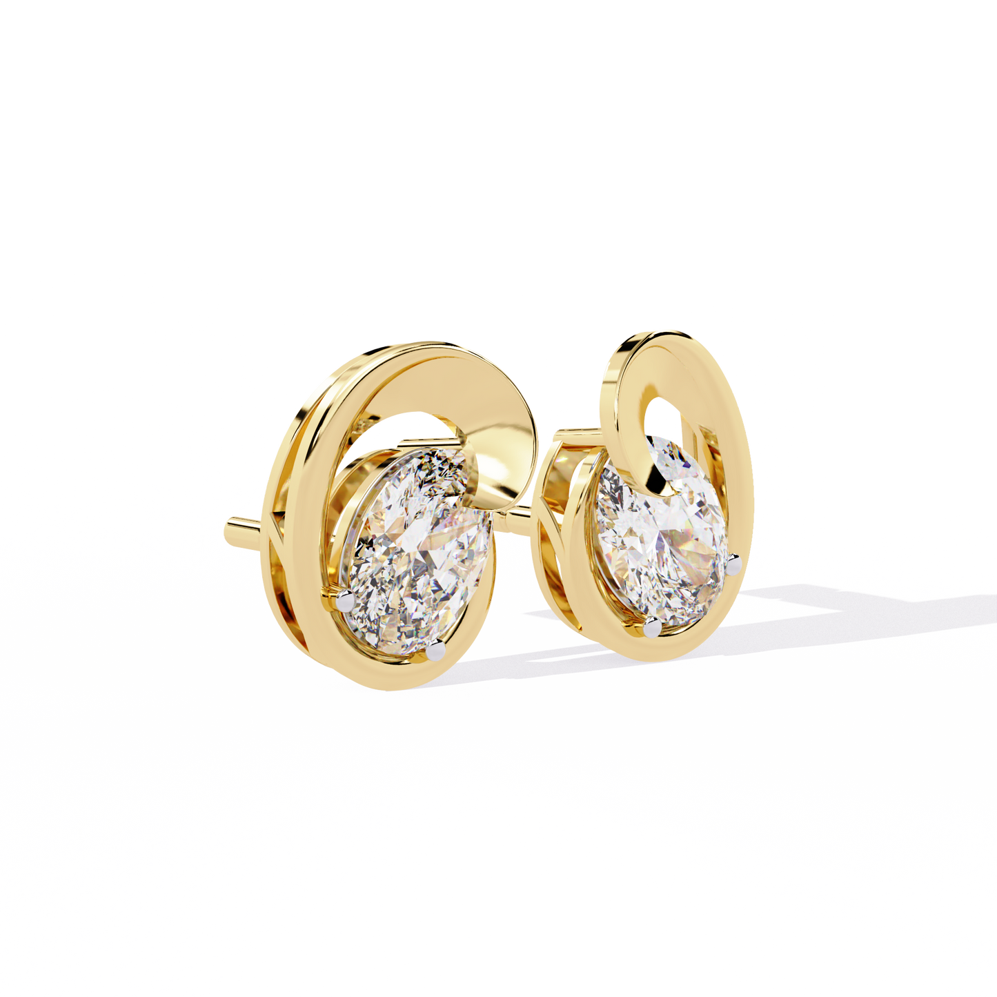 LGD Ear Studs Oval Stone (1.32ct Pair ) In 14K Gold