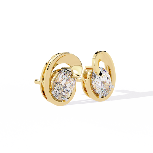 LGD Ear Studs Oval Stone (1.32ct Pair ) In 14K Gold