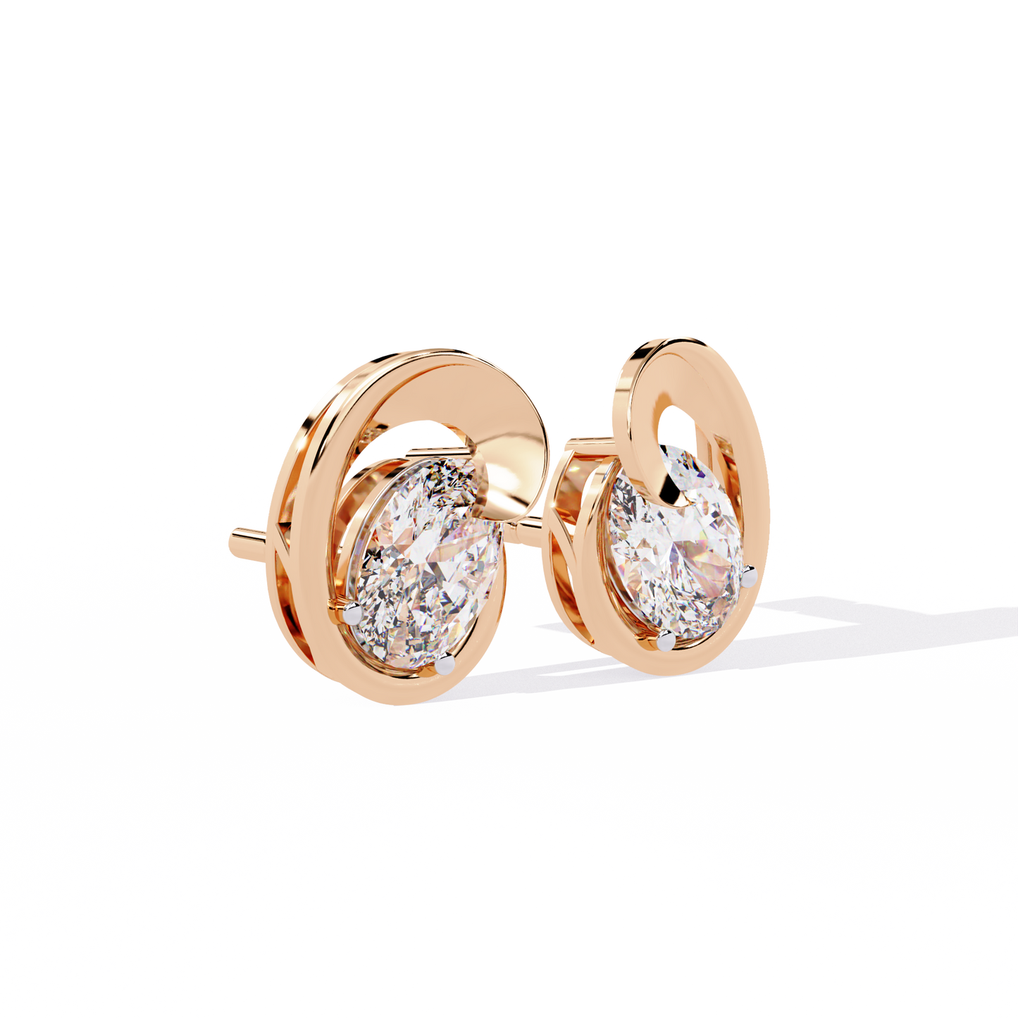 LGD Ear Studs Oval Stone (1.32ct Pair ) In 14K Gold