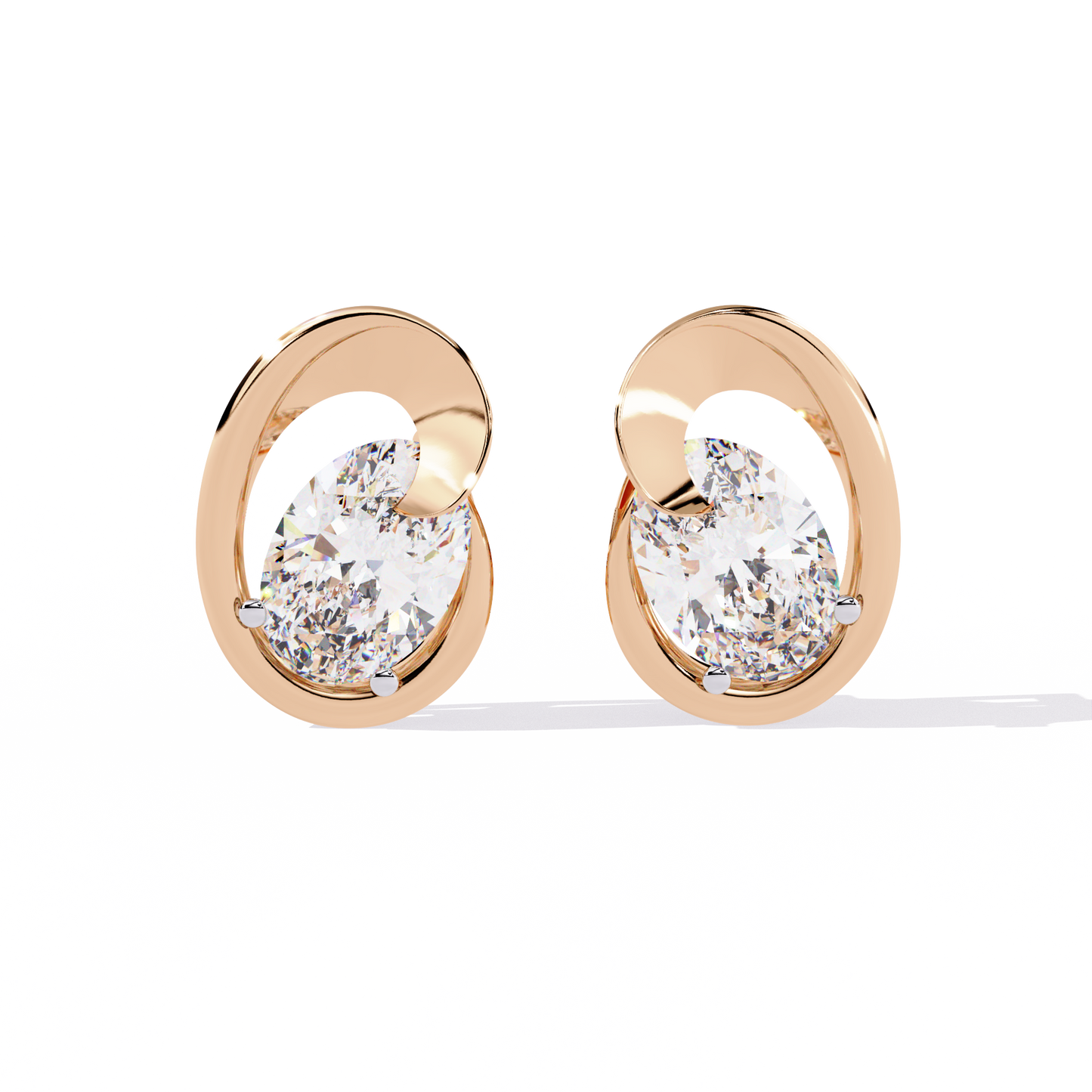 LGD Ear Studs Oval Stone (1.32ct Pair ) In 14K Gold