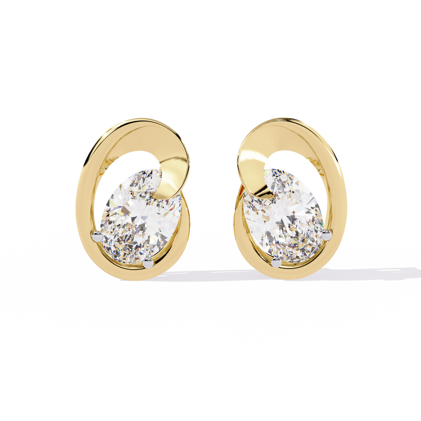 LGD Ear Studs Oval Stone (1.32ct Pair ) In 14K Gold