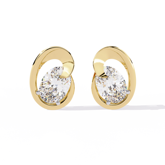 LGD Ear Studs Oval Stone (1.32ct Pair ) In 14K Gold