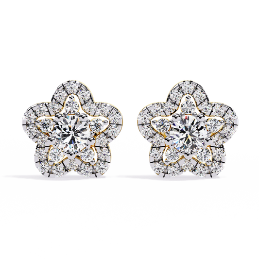 LGD Ear Studs Round Stone (0.87ct Pair ) In 14K Gold