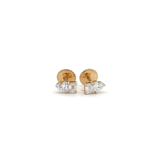 Emerald & Heart Lab-Grown Diamond Stud Earrings in 14K Gold | Modern Minimalist Style