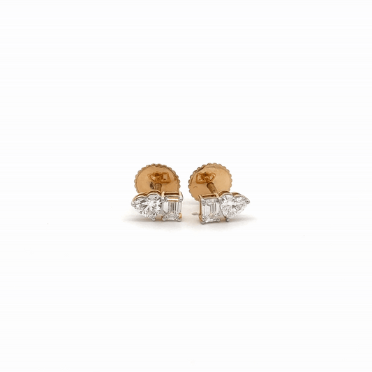 Emerald & Heart Lab-Grown Diamond Stud Earrings in 14K Gold | Modern Minimalist Style
