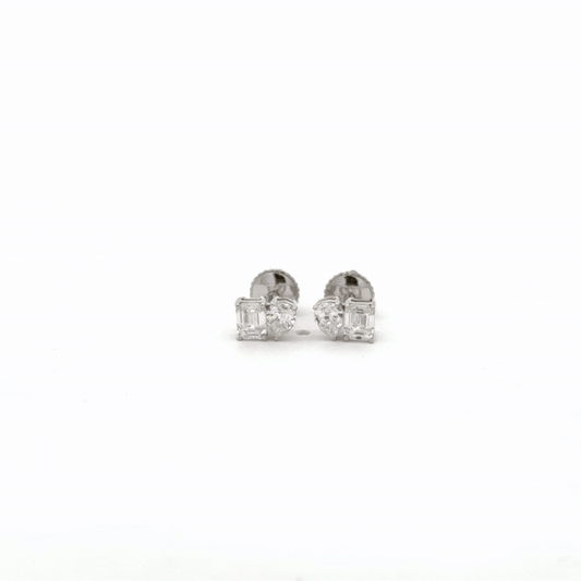 Two-Stone Lab-Grown Diamond Ear Studs | 14K Gold Emerald and Pear Cut Design