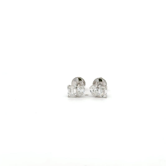 Two-Stone Lab-Grown Diamond Ear Studs | 14K Gold Emerald and Pear Cut Design