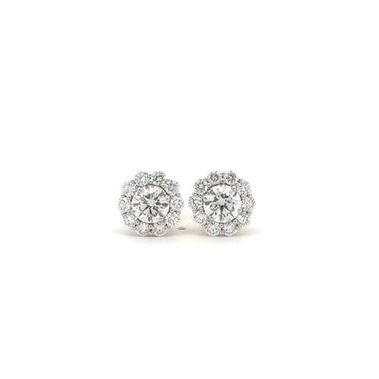 Luxury Flower Lab-Grown Diamond Earrings | 14K Gold Brilliant Halo Studs