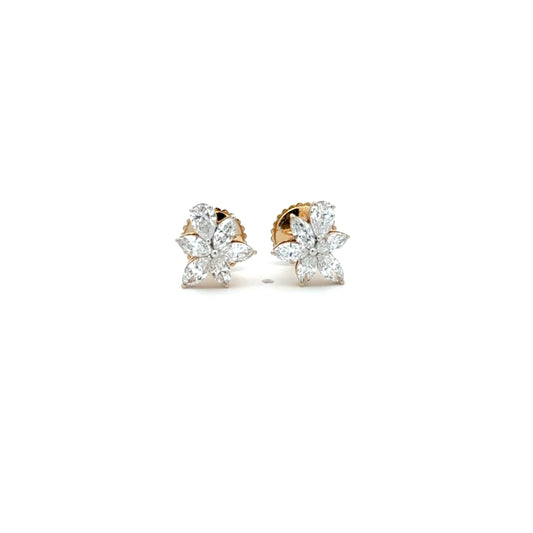 Floral Lab-Grown Diamond Ear Studs in 14K Gold | Elegant Flower Design Earrings