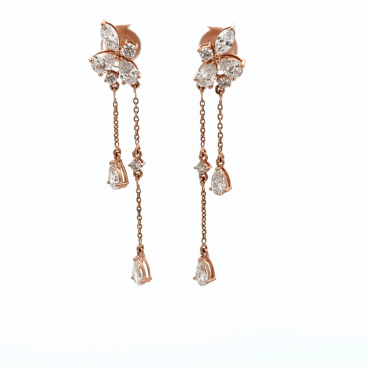 Floral Chain Drop Lab-Grown Diamond Earrings in 14K Rose Gold | Elegant Dangle Design