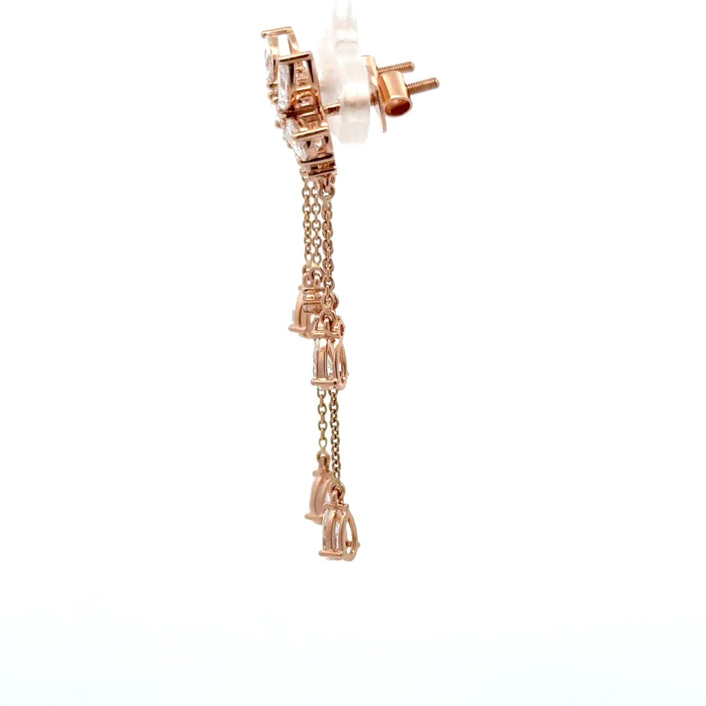 Floral Chain Drop Lab-Grown Diamond Earrings in 14K Rose Gold | Elegant Dangle Design