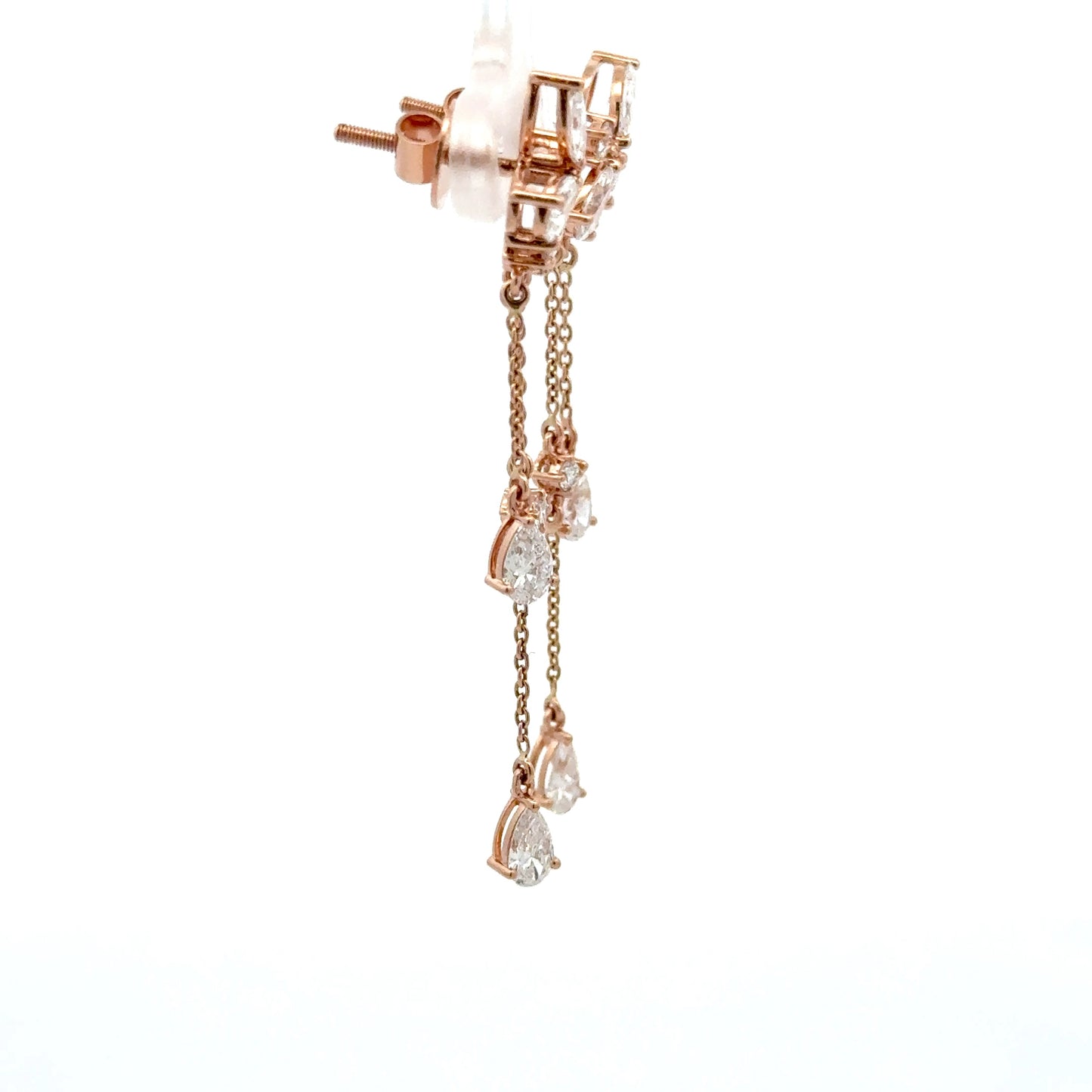Floral Chain Drop Lab-Grown Diamond Earrings in 14K Rose Gold | Elegant Dangle Design