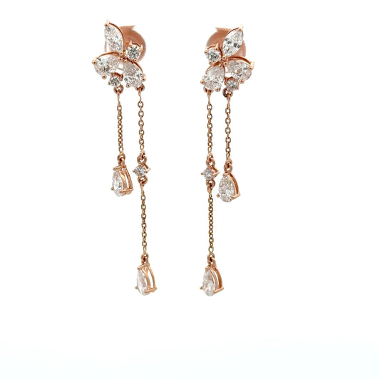 Floral Chain Drop Lab-Grown Diamond Earrings in 14K Rose Gold | Elegant Dangle Design