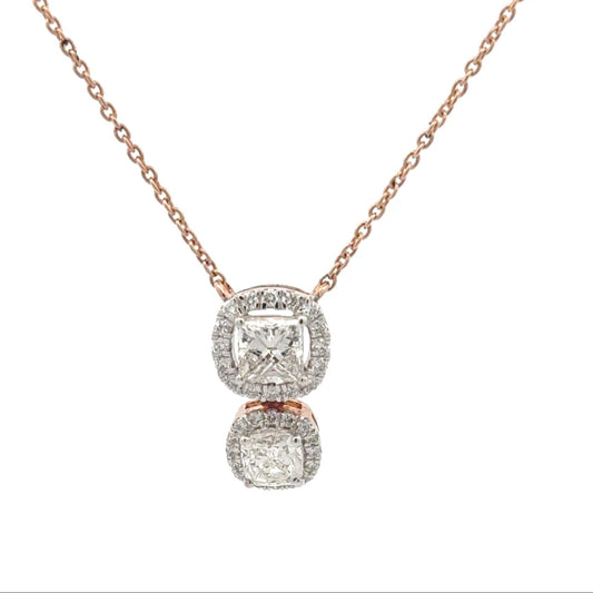 Cuhion & Princess Lab-grown Diamond Pendant In 14k Gold