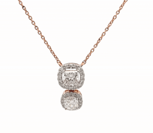 Cuhion & Princess Lab-grown Diamond Pendant In 14k Gold