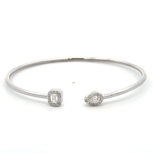 Lab-Grown Pear & Emerald Diamond 14K White Gold IGI Certified Cuff Bracelet