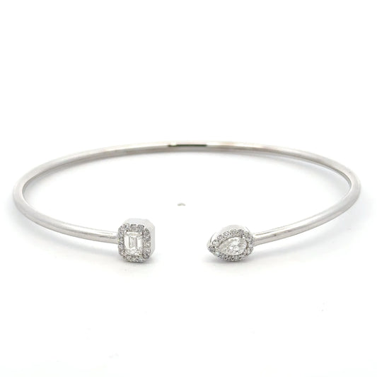 Lab-Grown Pear & Emerald Diamond 14K White Gold IGI Certified Cuff Bracelet