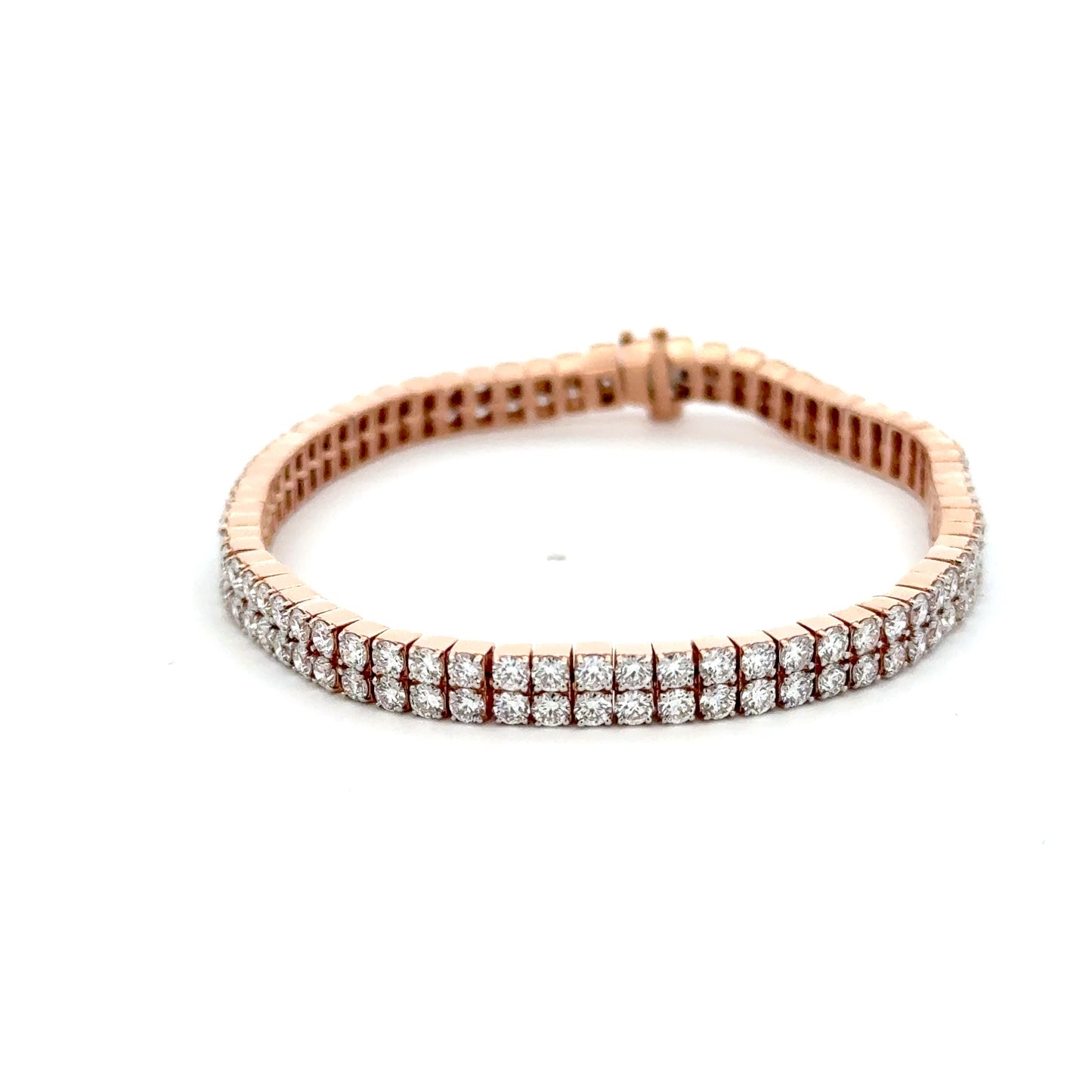 Round Cut Lab Grown Diamond Double Chain Bracelet in 14k Rose Gold