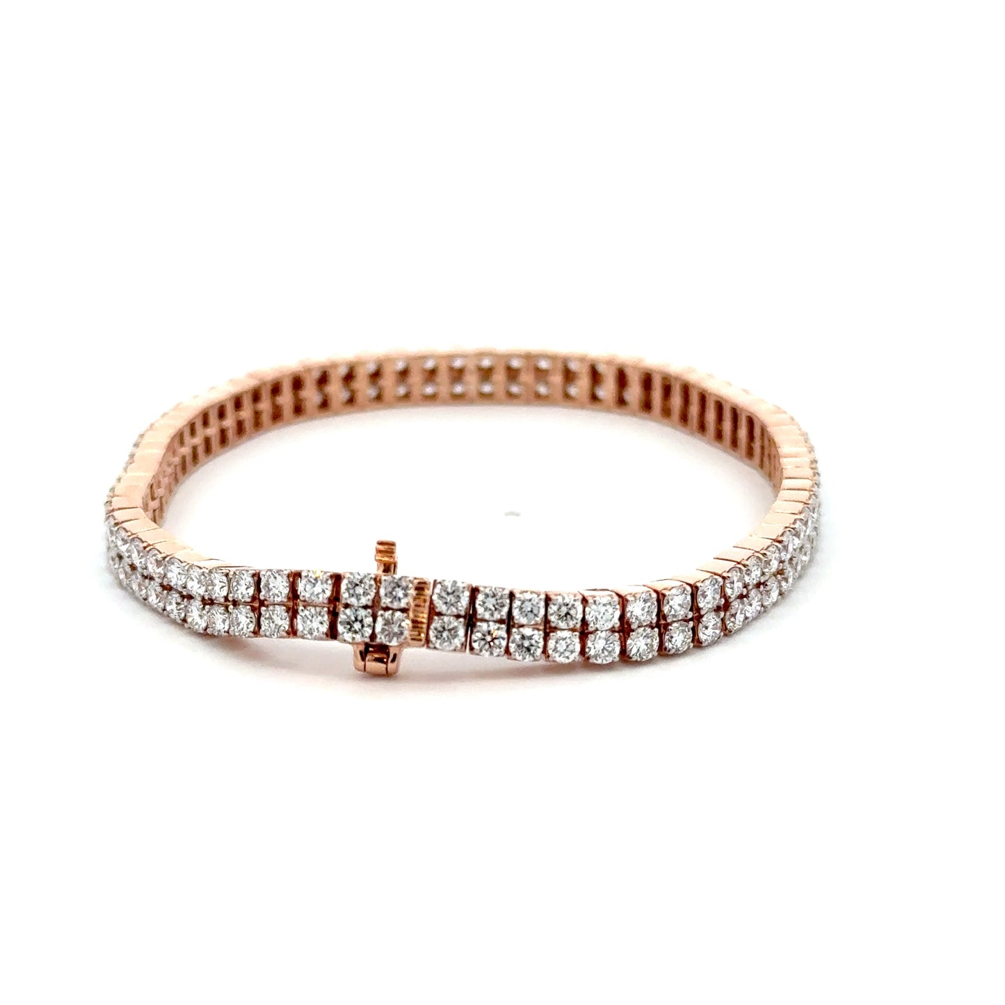 Round Cut Lab Grown Diamond Double Chain Bracelet in 14k Rose Gold