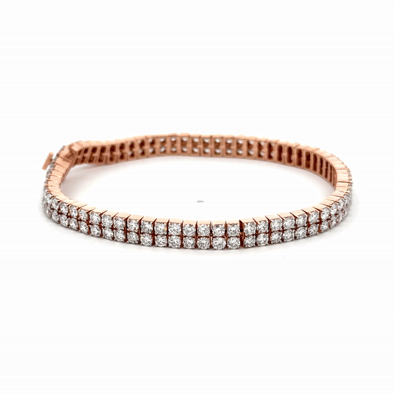 Round Cut Lab Grown Diamond Double Chain Bracelet in 14k Rose Gold
