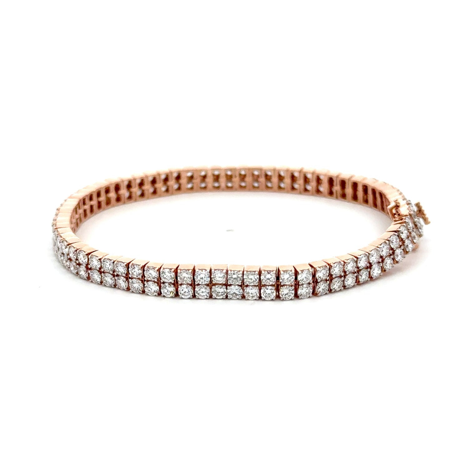 Round Cut Lab Grown Diamond Double Chain Bracelet in 14k Rose Gold