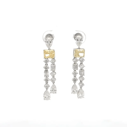 Fancy Yellow Radiant & White Diamond Dangle Earrings