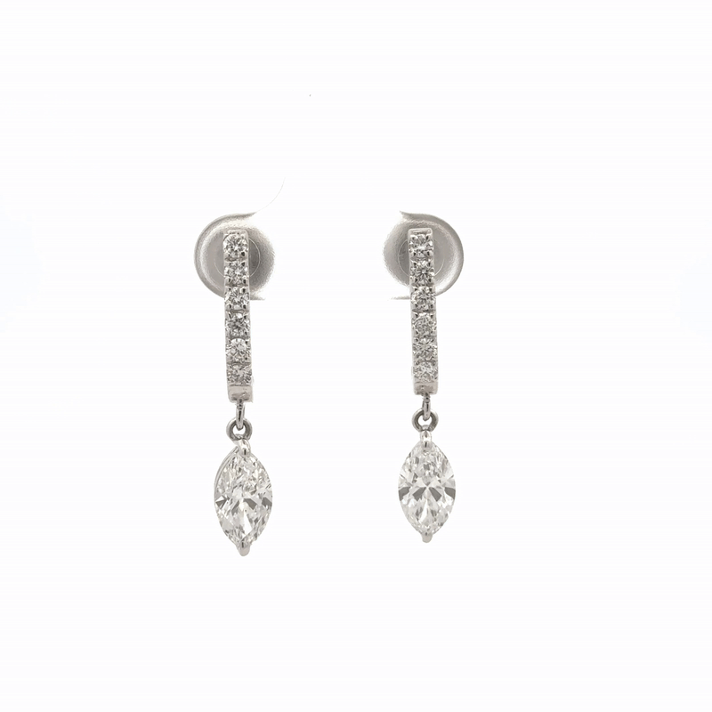 IGI Certified Marquise Drop Lab-Grown Diamond Earrings In 14k Gold with Pave Hoops