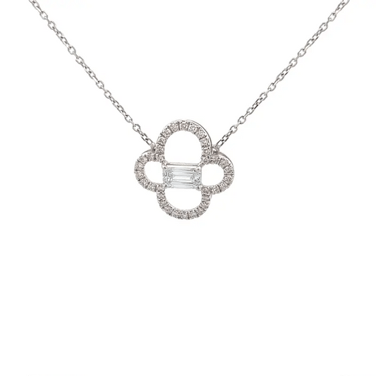 Clover Emerald Cut Lab-grown Diamond Pendant In 14k Gold