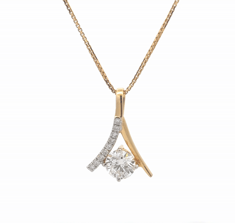 Dual Tone Round Lab Diamond Pendant In 14k Gold