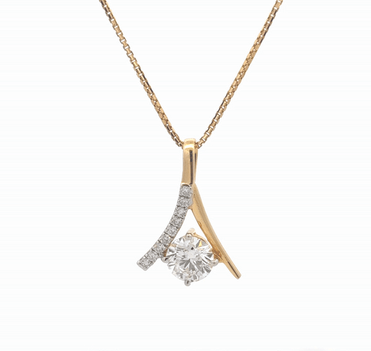 Dual Tone Round Lab Diamond Pendant In 14k Gold