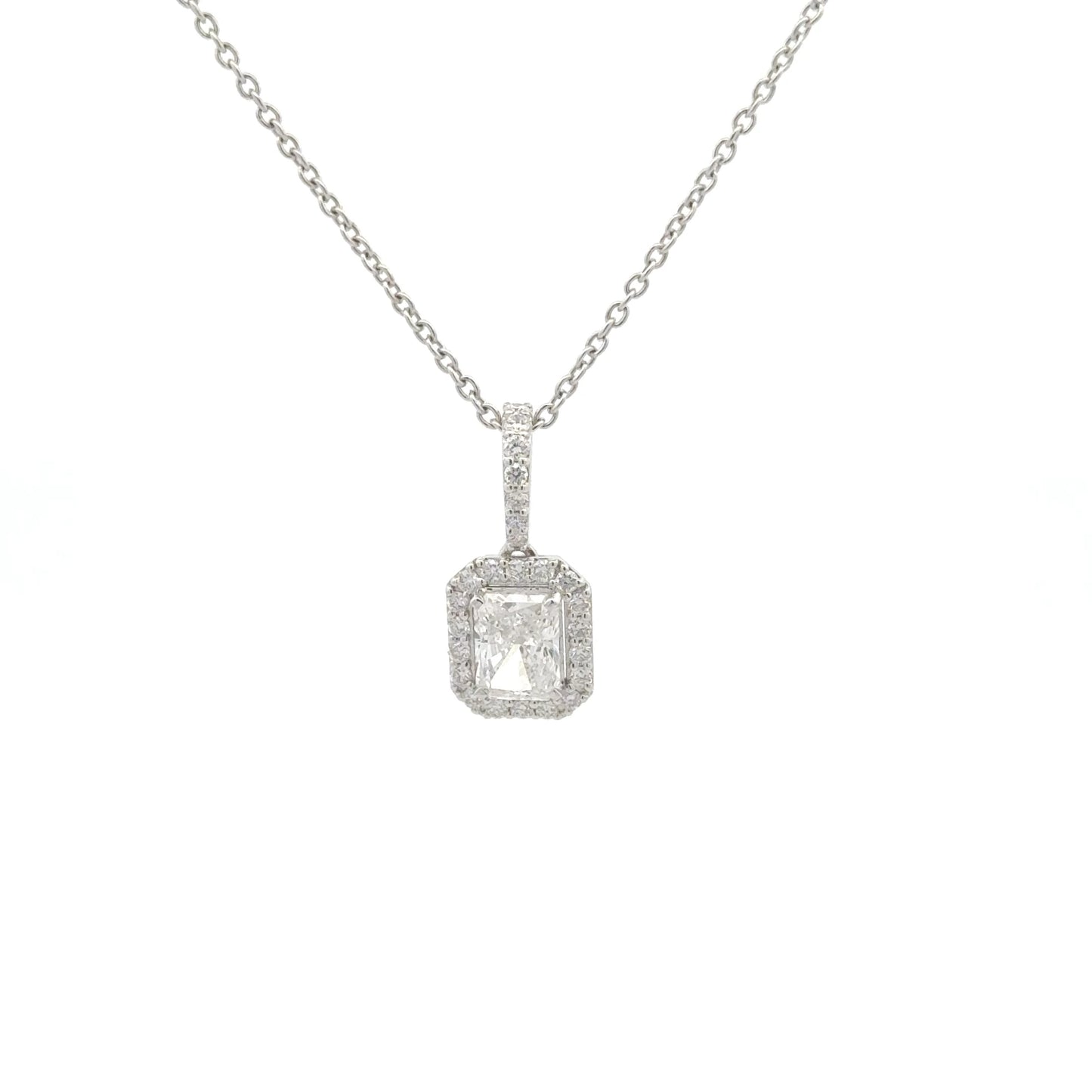 Classic Raddiant Halo Lab Diamond Pendant Necklace In 14k Gold