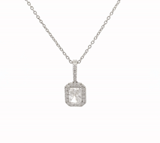 Classic Raddiant Halo Lab Diamond Pendant Necklace In 14k Gold