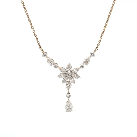 Floral Round, Marquise & Pear Lab Grown Diamond Mangalsutra Pendant In 14k Gold