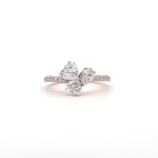 Lab Grown Heart & Pear Diamond Ring In 14k Rose Gold