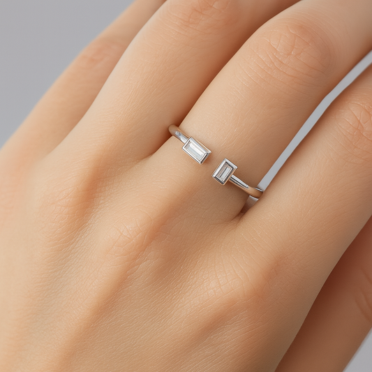 Lab Grown Baguette Cut Diamond in finger