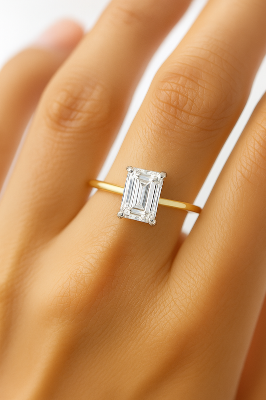 Lab Grown Emerald Diamond Band Ring in finger