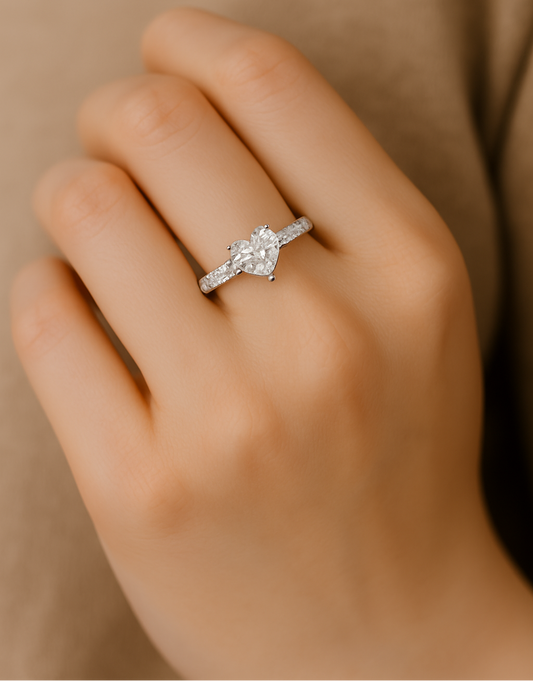 Lab Grown Heart Diamond Band Ring on hand