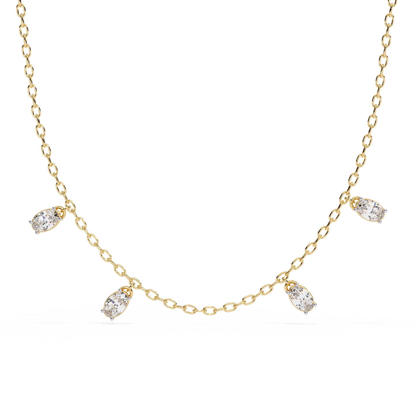 Lab Grown Diamond Necklace Oval Stone (1.45ct Pair) In 14K Gold