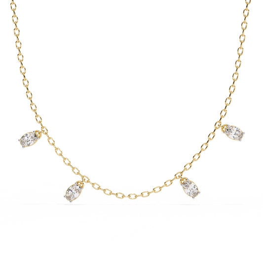 Lab Grown Diamond Necklace Oval Stone (1.45ct Pair) In 14K Gold