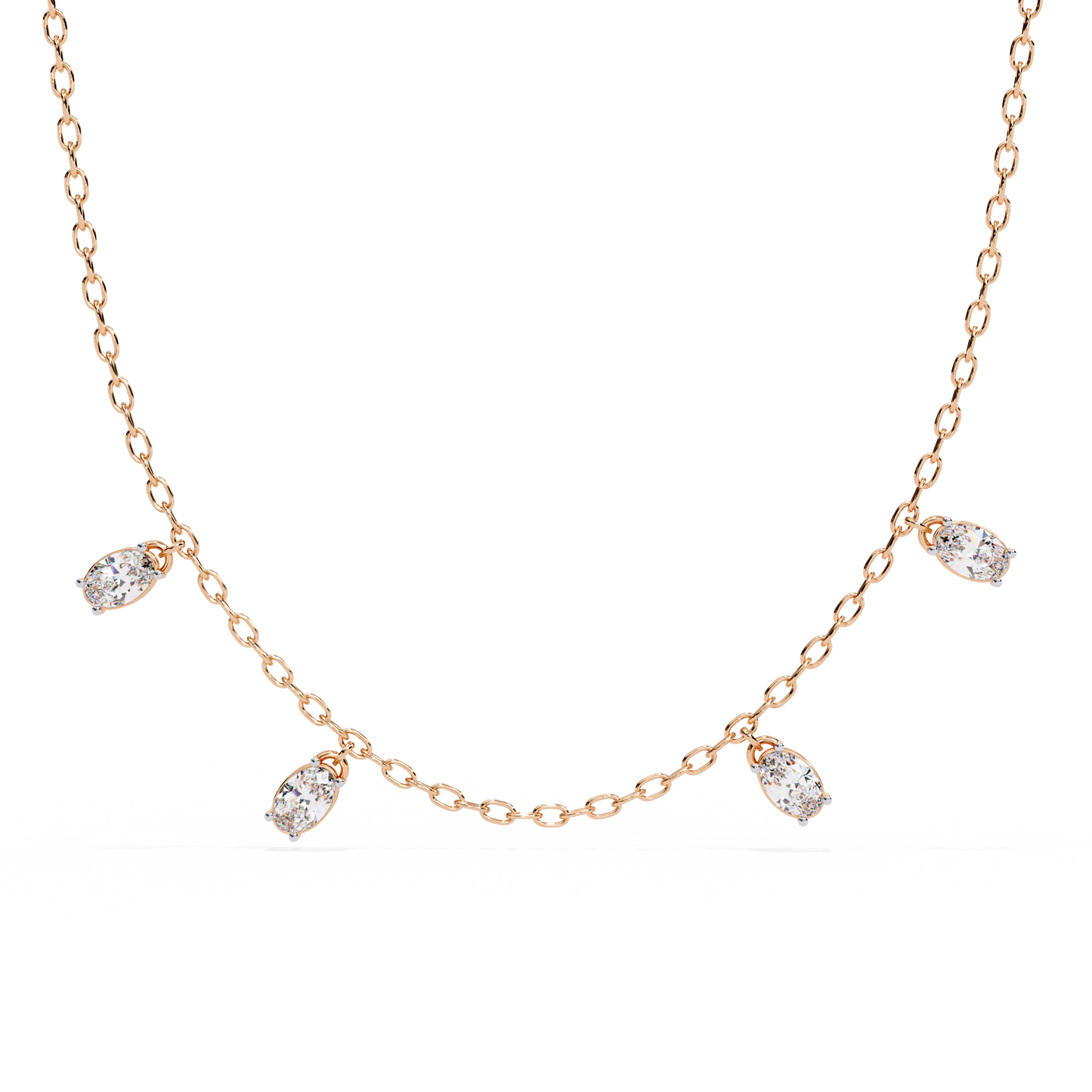 Lab Grown Diamond Necklace Oval Stone (1.45ct Pair) In 14K Gold