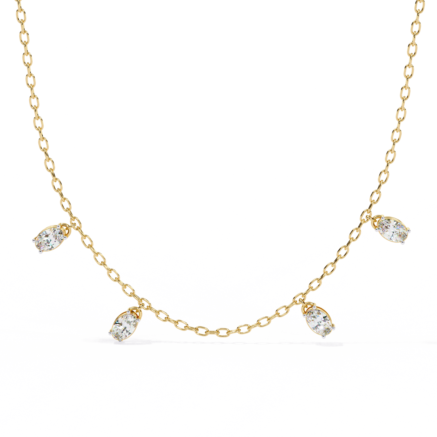 Lab Grown Diamond Necklace Oval Stone (1.45ct Pair) In 14K Gold