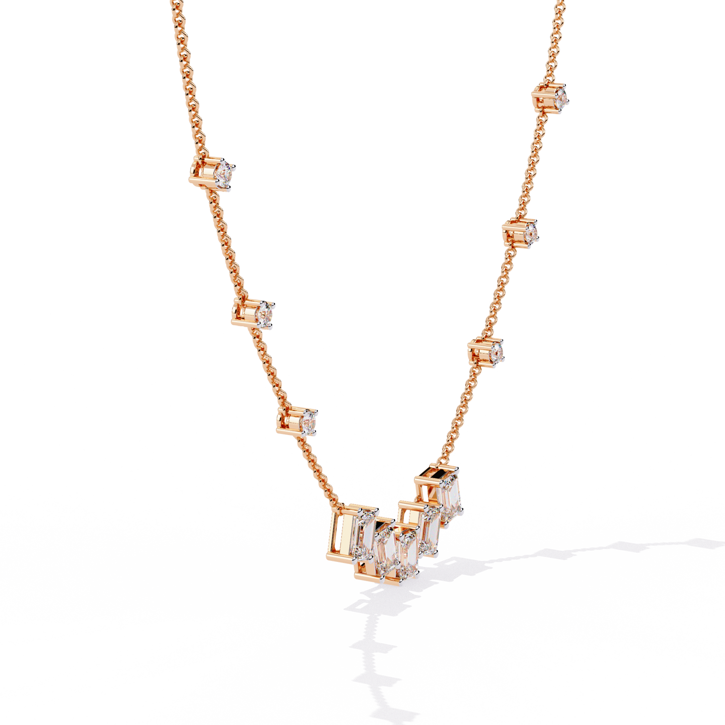 Lab Grown Diamond Necklace Round  Stone (3.29ct) In 14K Gold