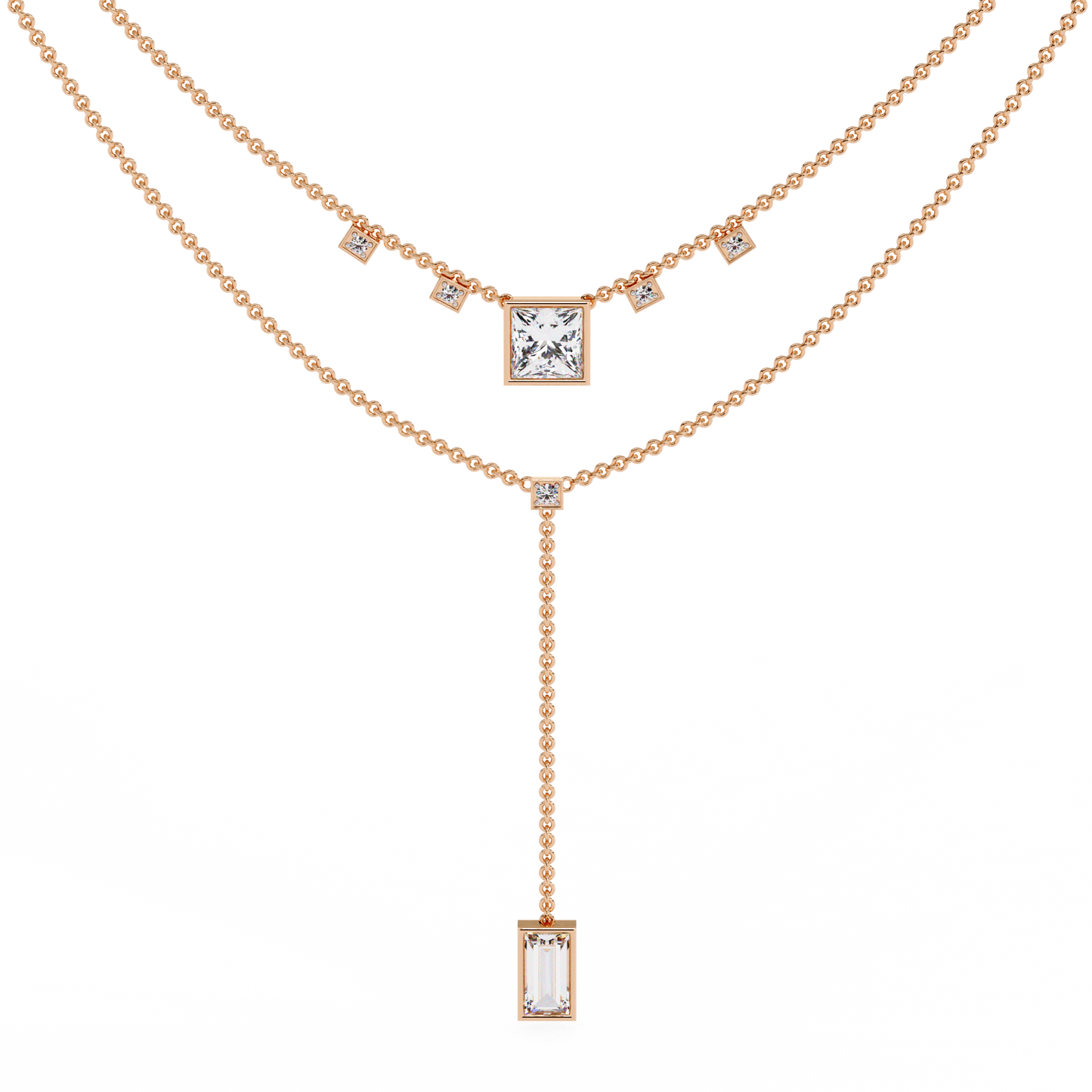 Lab Grown Diamond Necklace Princess Stone (3.45ct) In 14K Gold