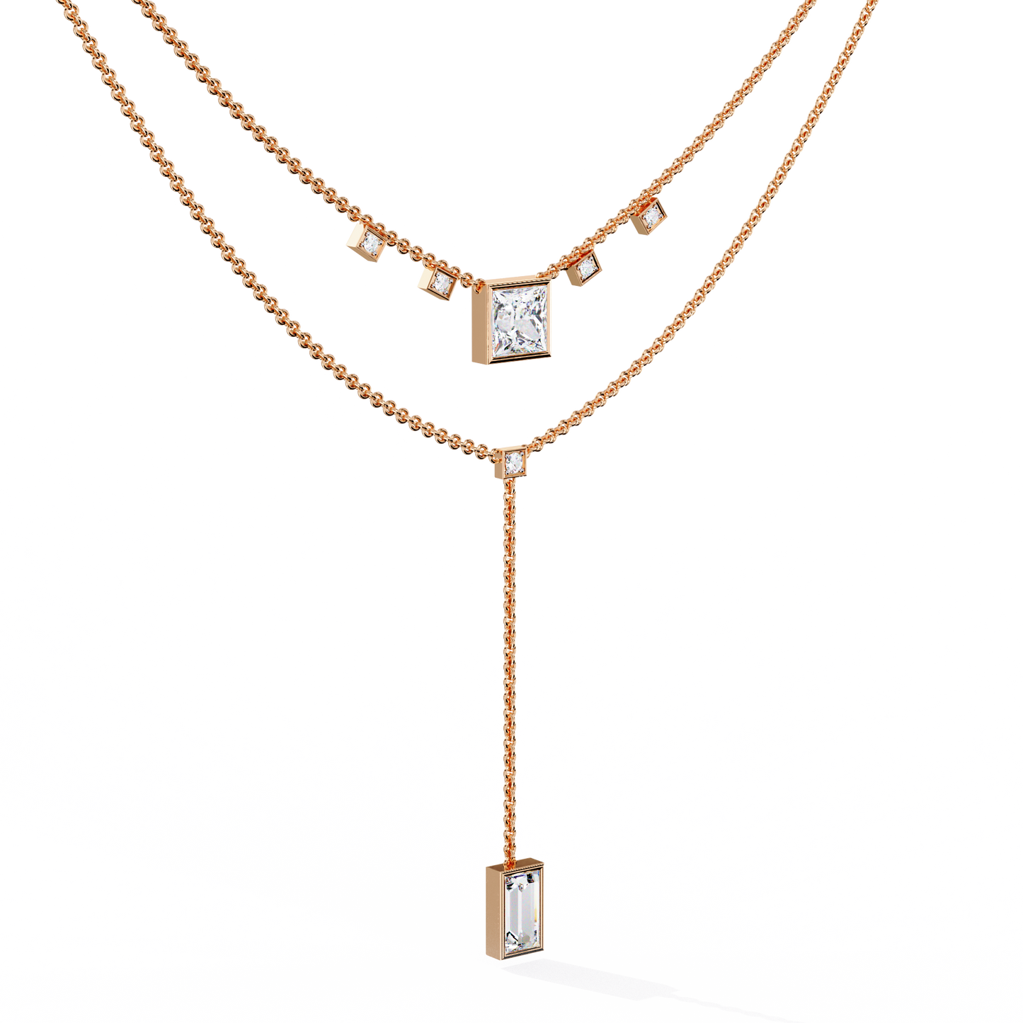 Lab Grown Diamond Necklace Princess Stone (3.45ct) In 14K Gold