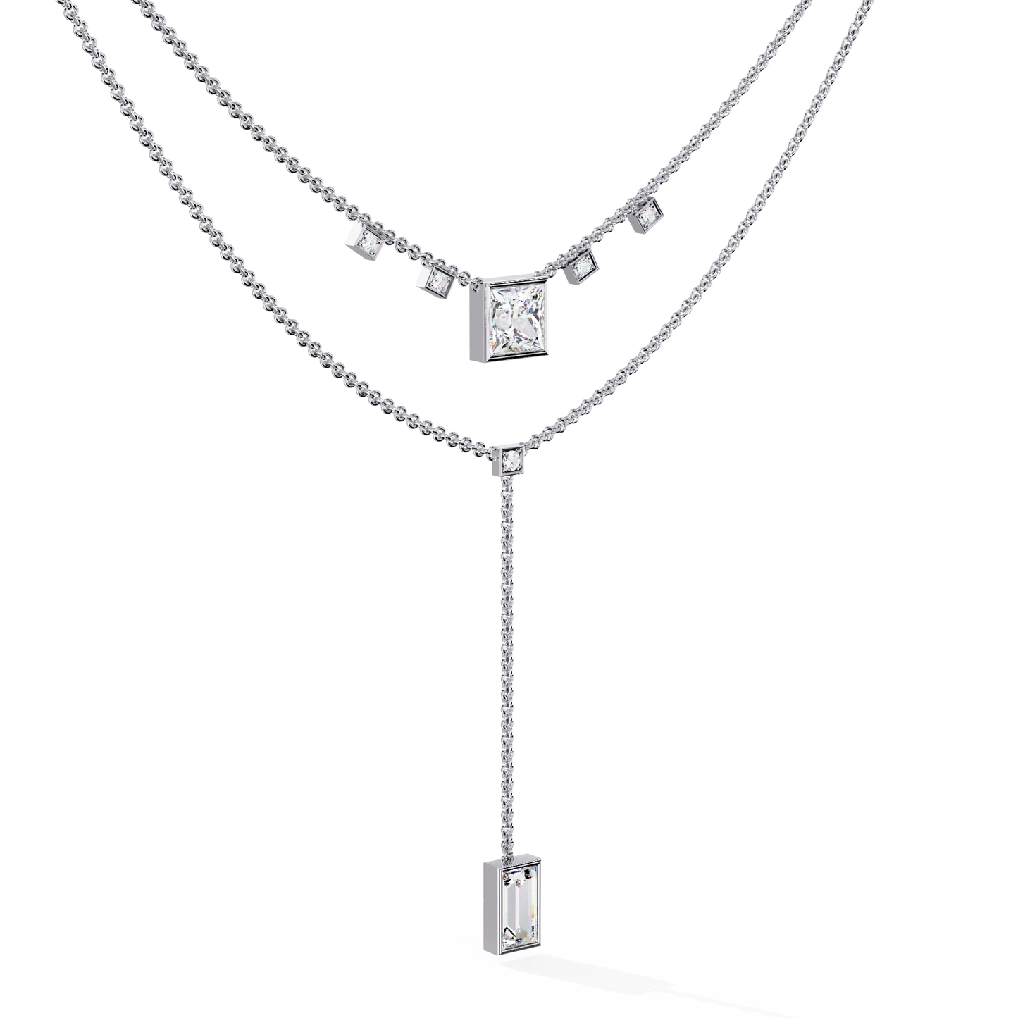 Lab Grown Diamond Necklace Princess Stone (3.45ct) In 14K Gold
