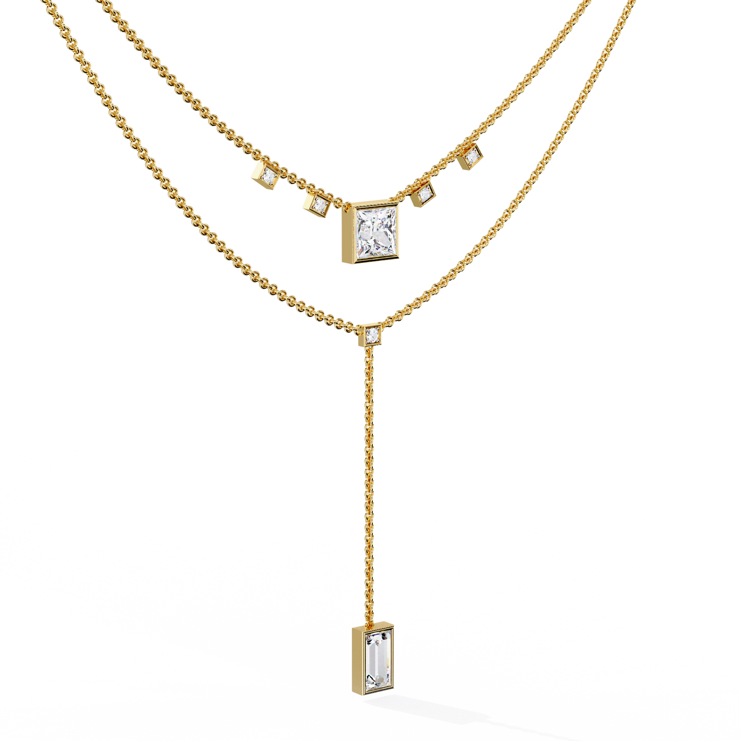 Lab Grown Diamond Necklace Princess Stone (3.45ct) In 14K Gold